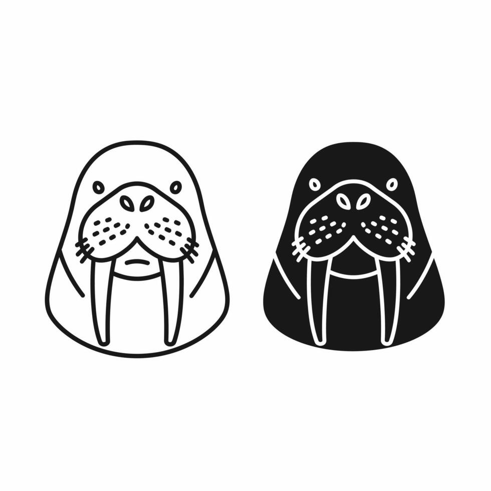 A walrus and a seal are shown in black and white vector