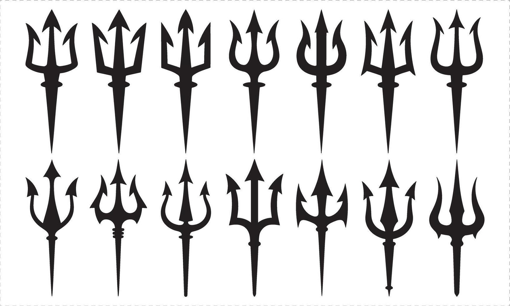 Twelve Black Trident Symbols Arranged in Two Rows tridents weapon vector