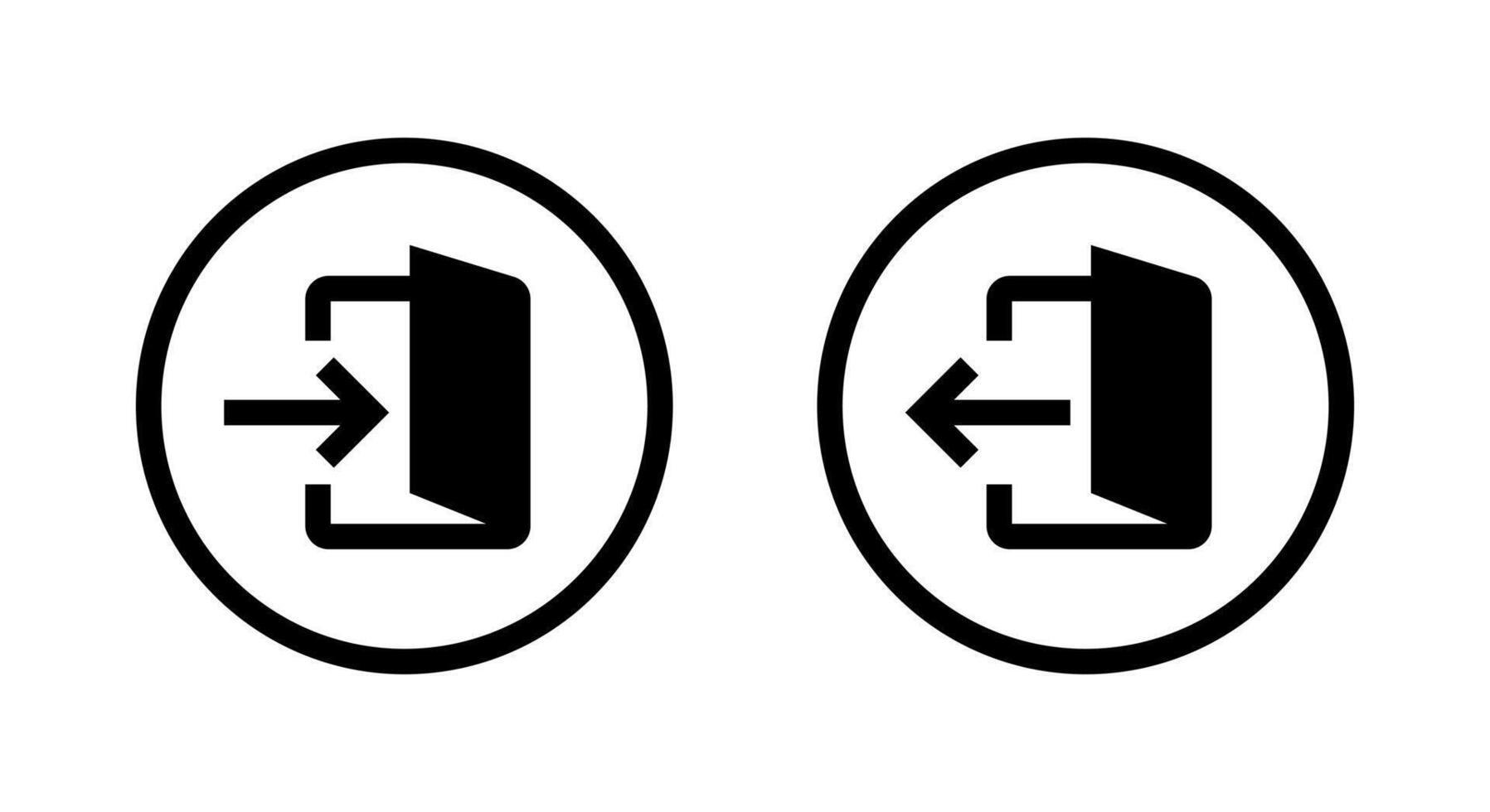 Account login and logout icon in circular outline. Door with arrow symbol for enter and exit vector