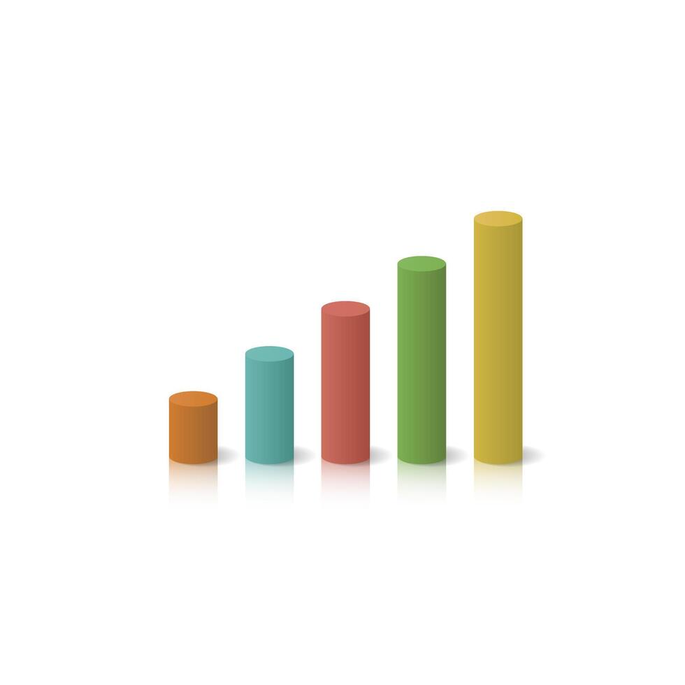 Colorful 3D cylinder bar chart icon. Business data and growth graph symbol vector