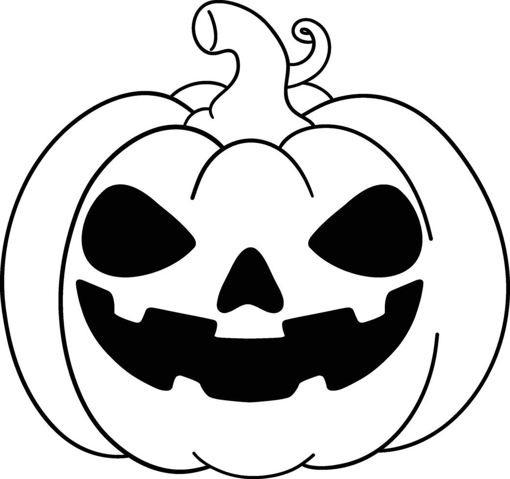 halloween pumpkin with smiling face in black and white kid friendly coloring page vector