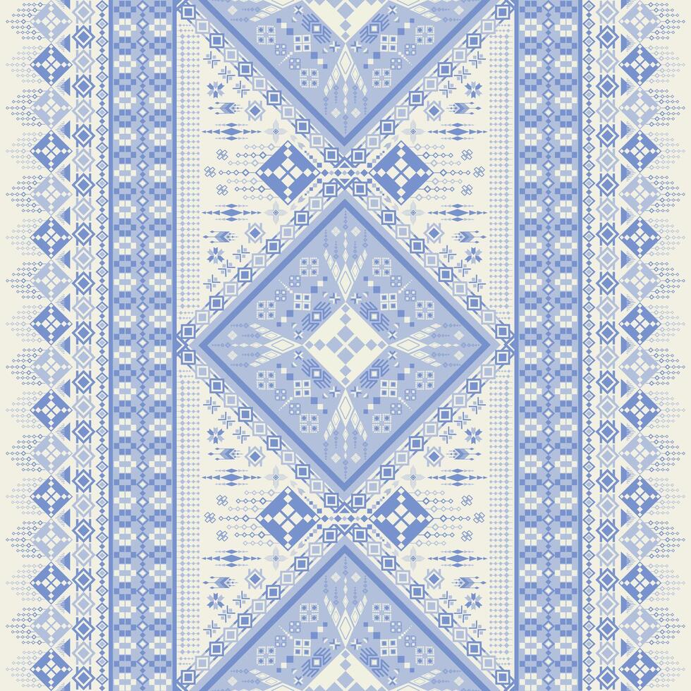 vertical blue-white ethnic geometric pattern vector