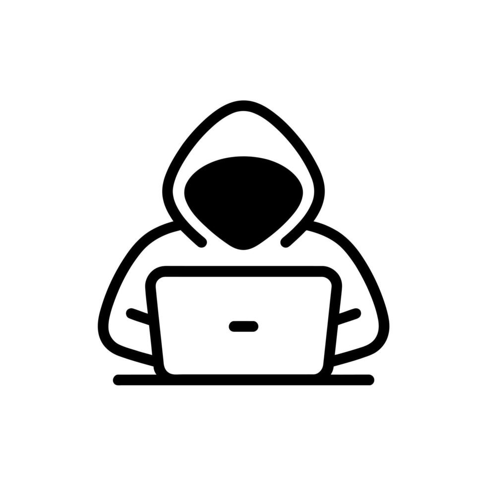 Mysterious Hacker Silhouette Working on a Laptop Computer Symbolizing Cybercrime and Data Security Vulnerabilities Issues vector