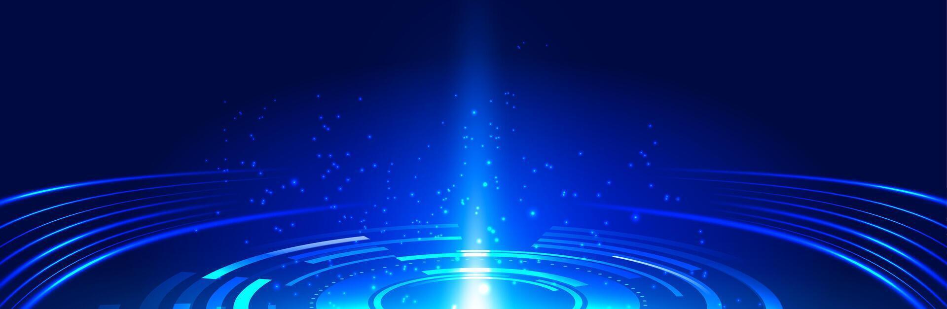 Futuristic technology background with glowing digital elements on a deep blue backdrop. Perfect for websites, presentations, and modern digital-themed design projects vector