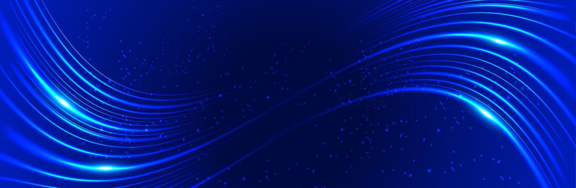 Abstract blue background. Wave curves, glowing sway and light particles on dark background. Perfect for website banners, presentation covers and modern digital design vector