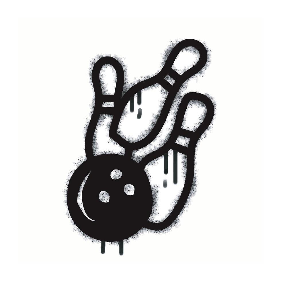 A spray-on bowling icon with graffiti is isolated on a white background. A spray-on bowling icon with graffiti is black and white. vector