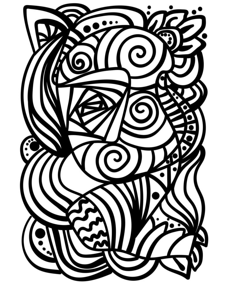 Abstract coloring page with spiral patterns and lines, patterned element for colouring or making metaphorical cards vector