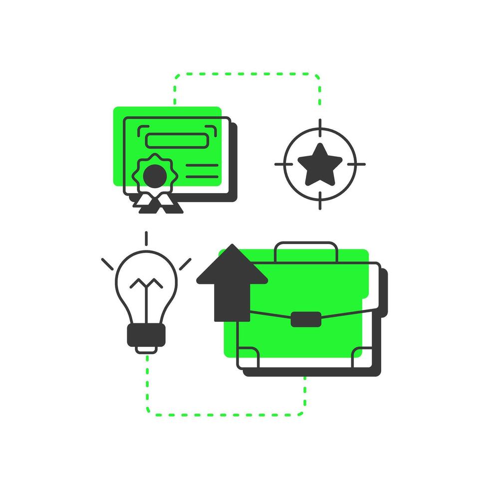Development opportunities modern linear concept icon. Employee growth, professional. Business career. Flat outline elements connected with dotted lines. Creative visual. Easy to edit vector