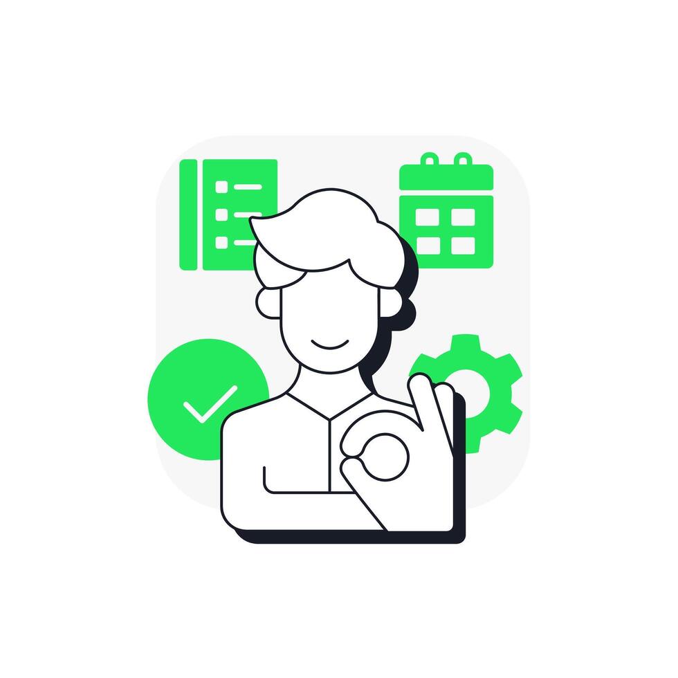 Operational capacity management flat outline concept icon. Daily execution of business processes. Manufacturing workflow. Modern line illustration with green glyphs. Conceptual visual. Easy to edit vector