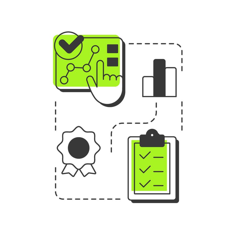 System complete modern linear concept icon. Product certification. Technology readiness level. Deployment stage. Flat outline elements connected with dotted lines. Creative visual. Easy to edit vector