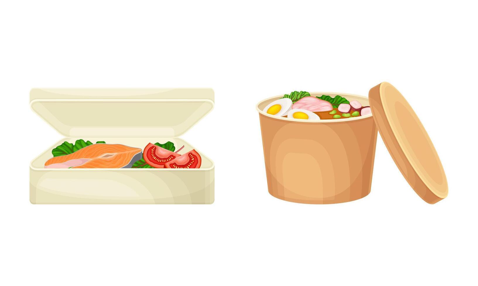 Salmon and noodle takeout lunch vector