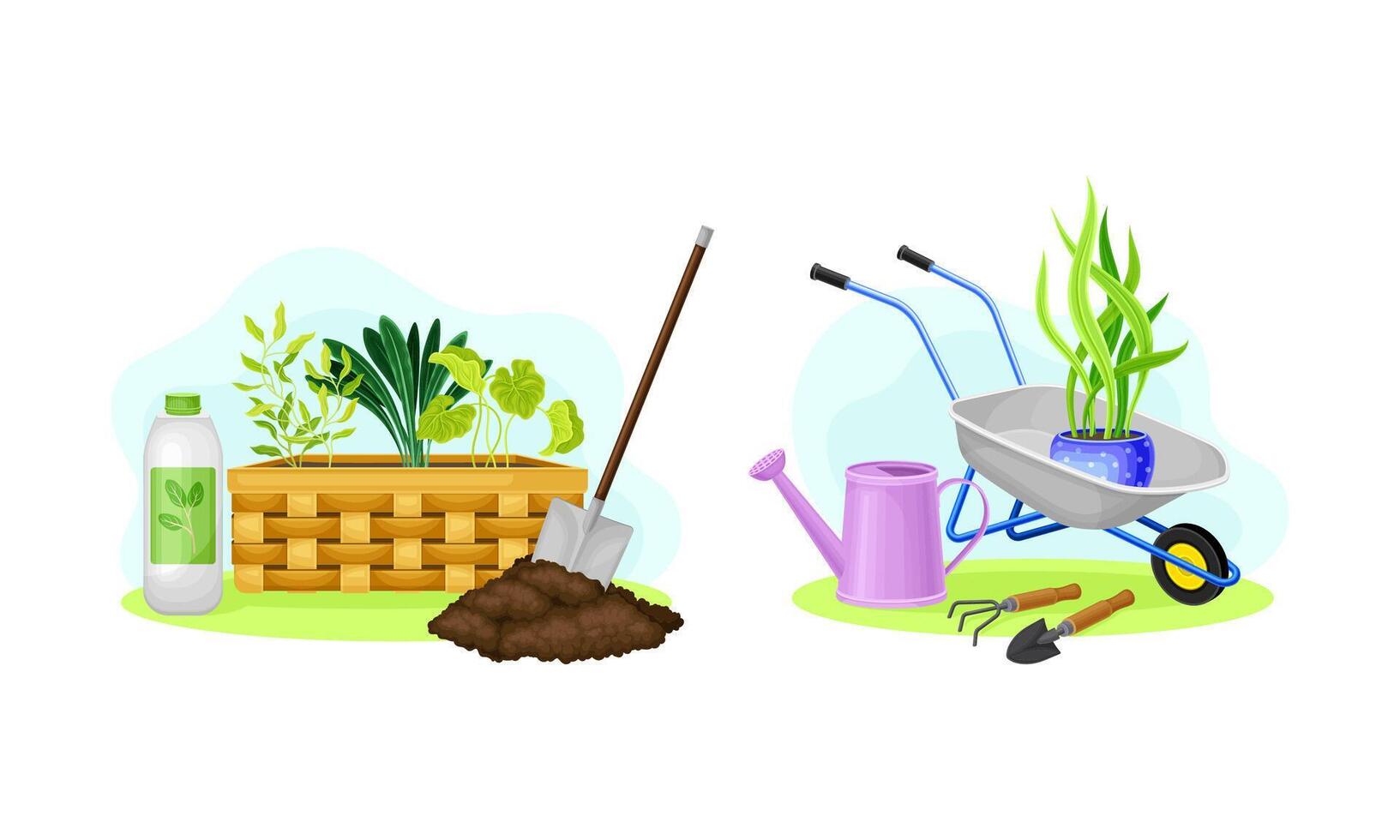 Gardening tools and plants illustration vector