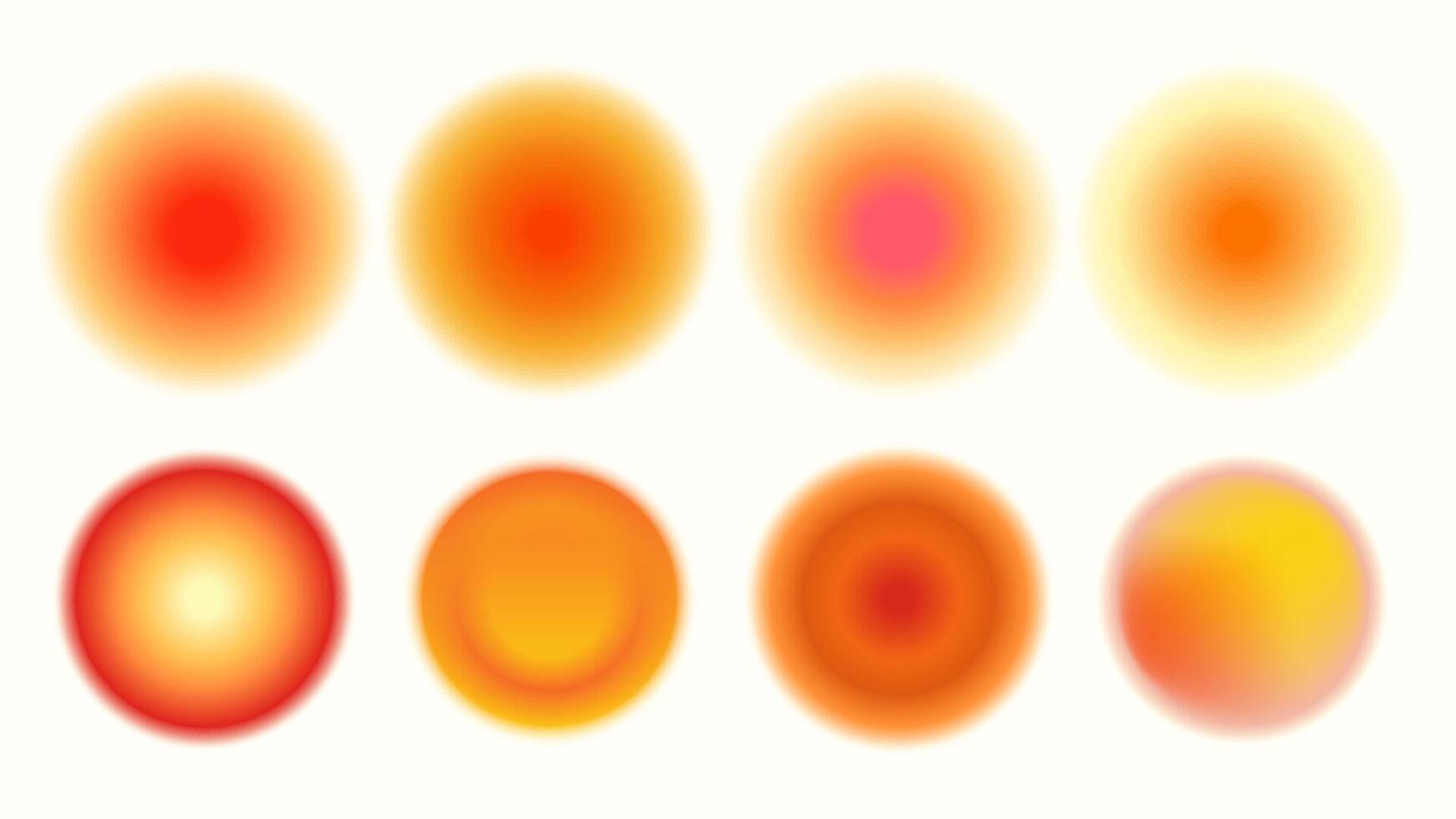 Set of orange aura circles. Gradient autumn background for design. Soft orange-yellow gradient with aura effect. vector