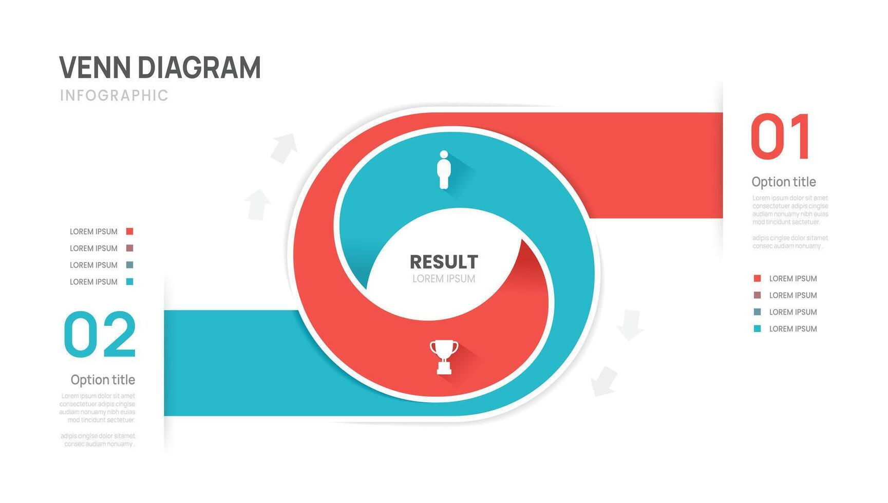 Venn diagram business infographic circle chart template 2 options, presentation with venn diagram elements illustration. vector