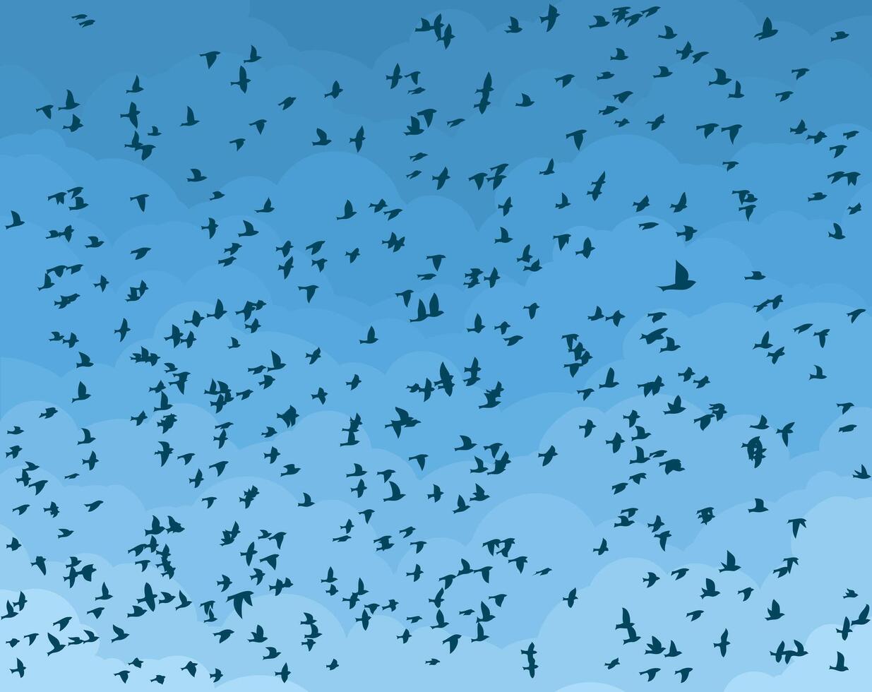 Blue sky with flight birds. vector