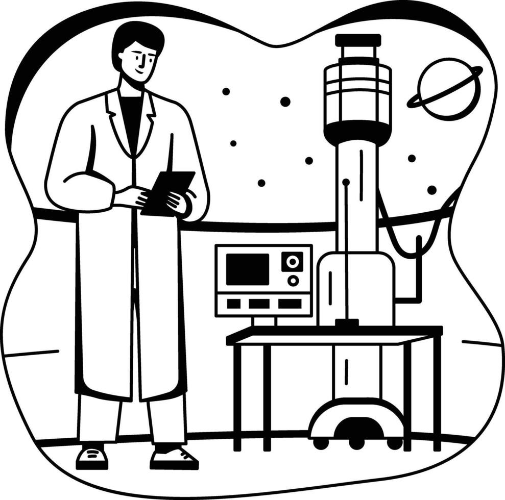 A glyph illustration of a space scientist working in a lab vector