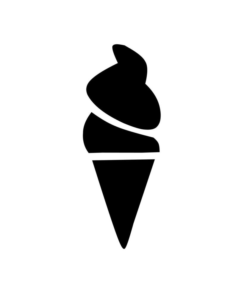 A black silhouette of a soft serve ice cream in a cone. Simple and minimal design, perfect for icons, dessert illustrations, or food-related graphics. vector