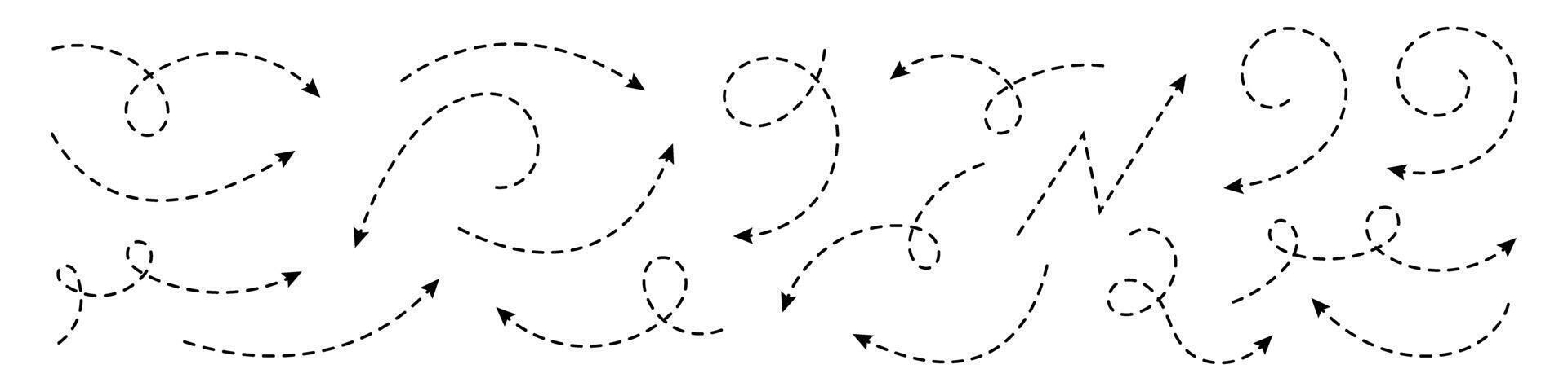 Curved arrows with dashed lines. vector