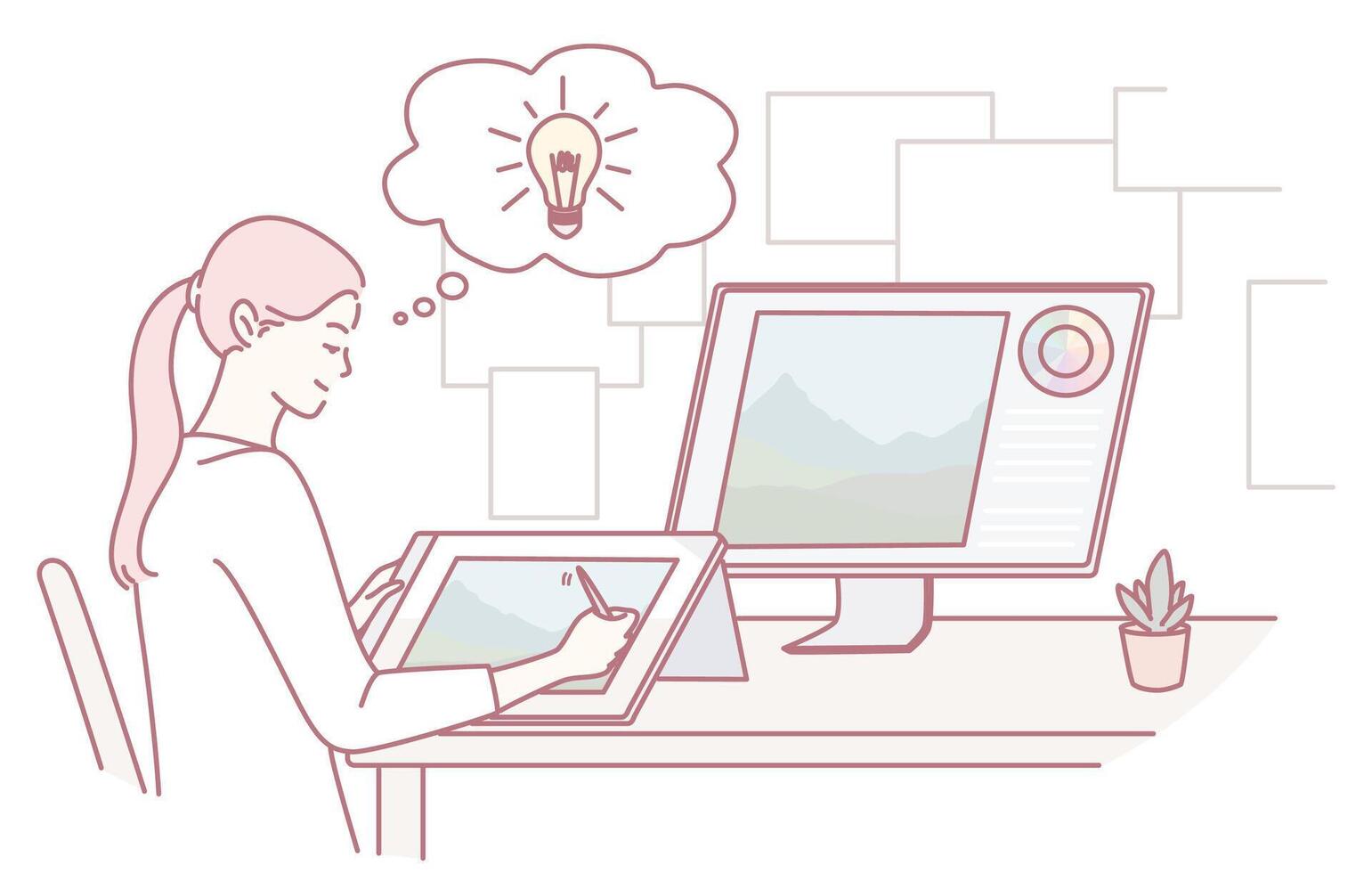 The Creative Process of a Designer Utilizing Digital Tools in Their Work Environment Effectively vector