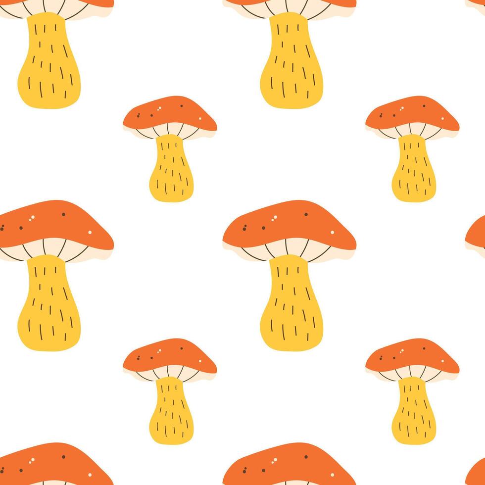 Autumn minimalist seamless pattern with autumn mushrooms on a white background vector
