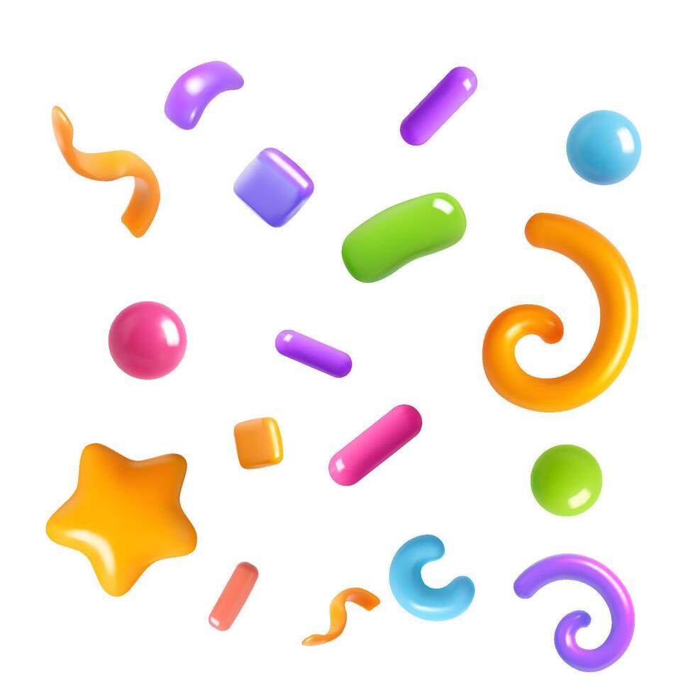 3D confetti and decorative shapes isolated on white background vector