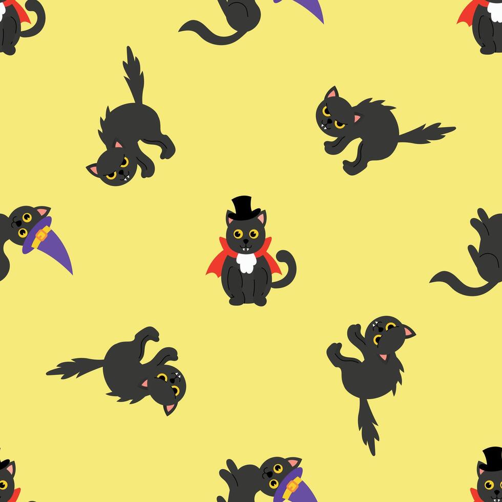 Halloween Seamless Pattern with Black Cats. Design for fabric, textile, wallpaper, packaging vector