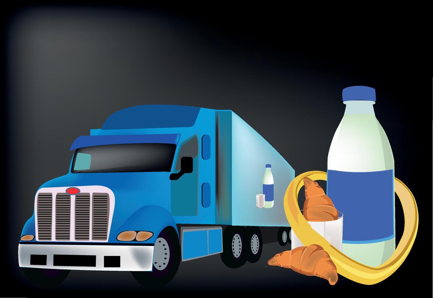 A blue truck with a bottle of water and a croissant vector