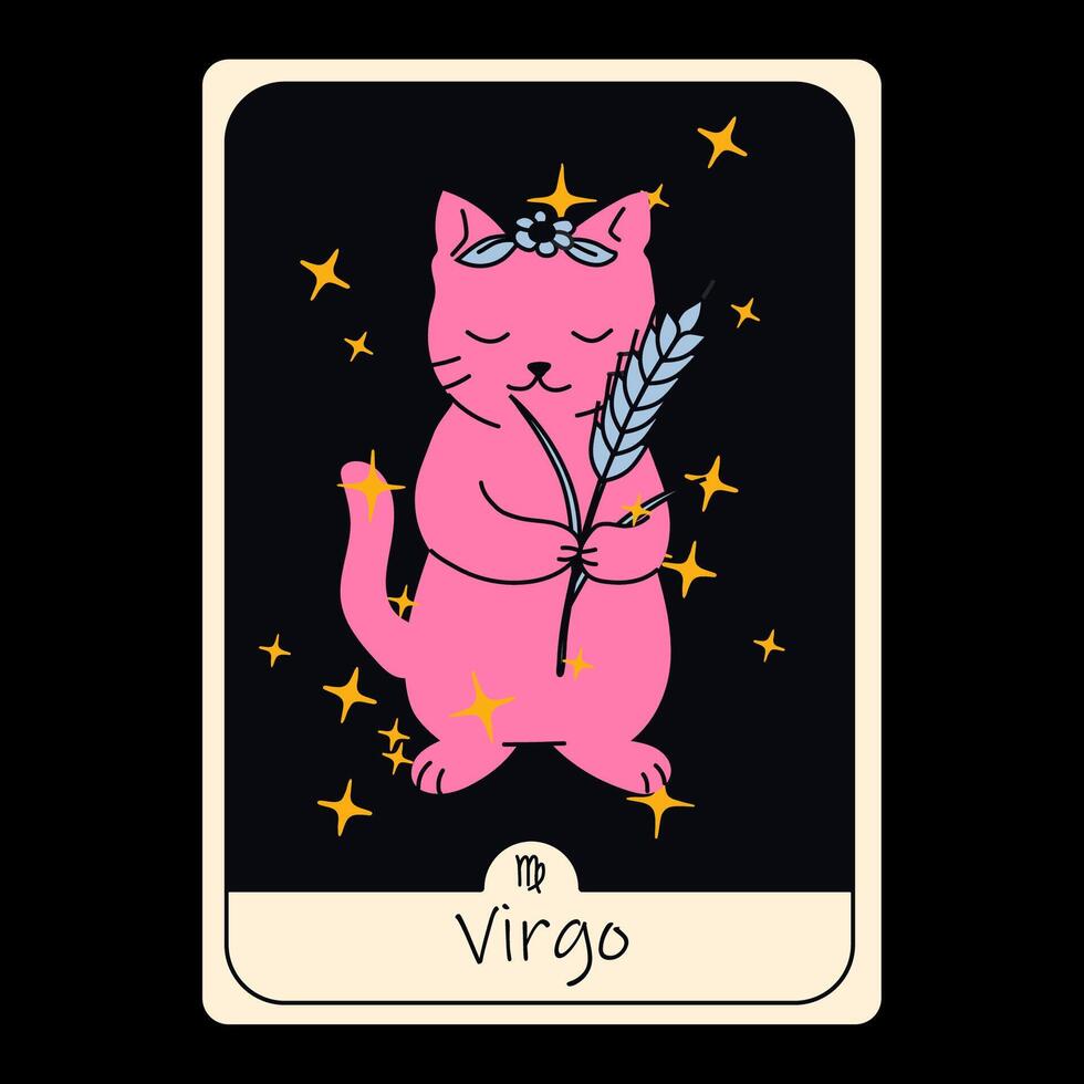 Astrology Tarot Card Virgo Cat with Wheat vector