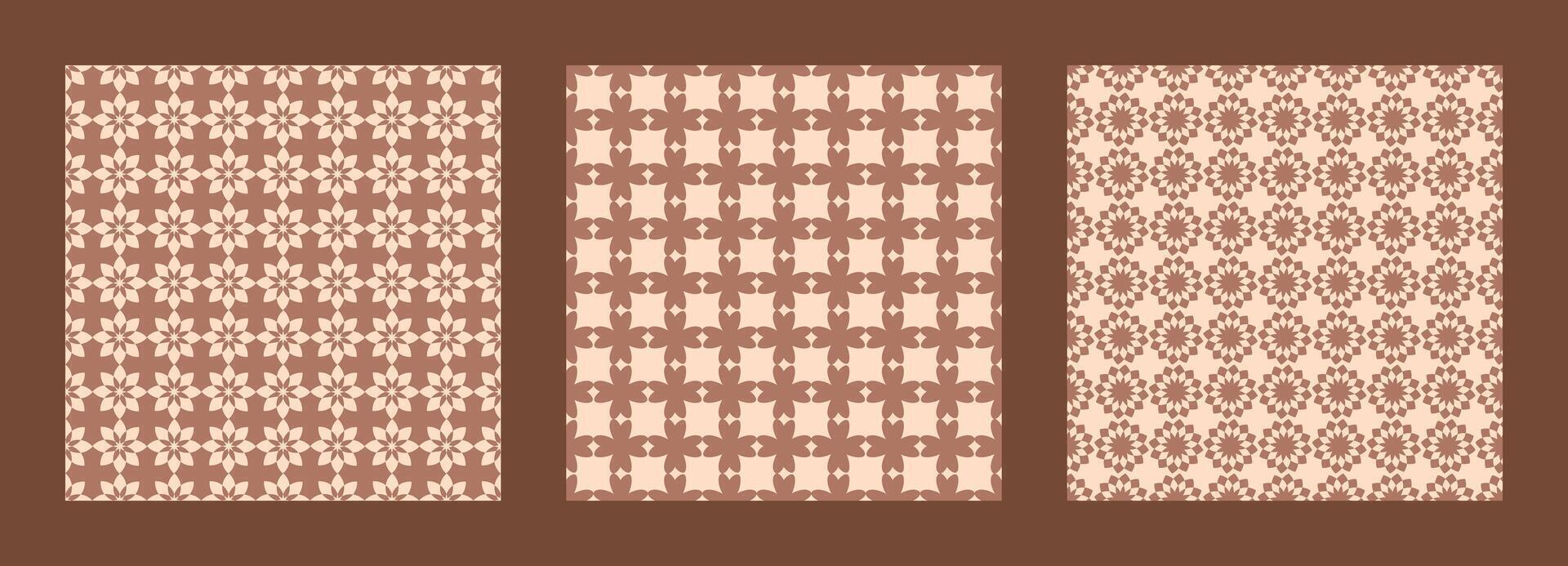 Simple flat style floral seamless pattern collection. Summer aesthetic print set for paper, textile and fabric. Geometric background illustration. vector