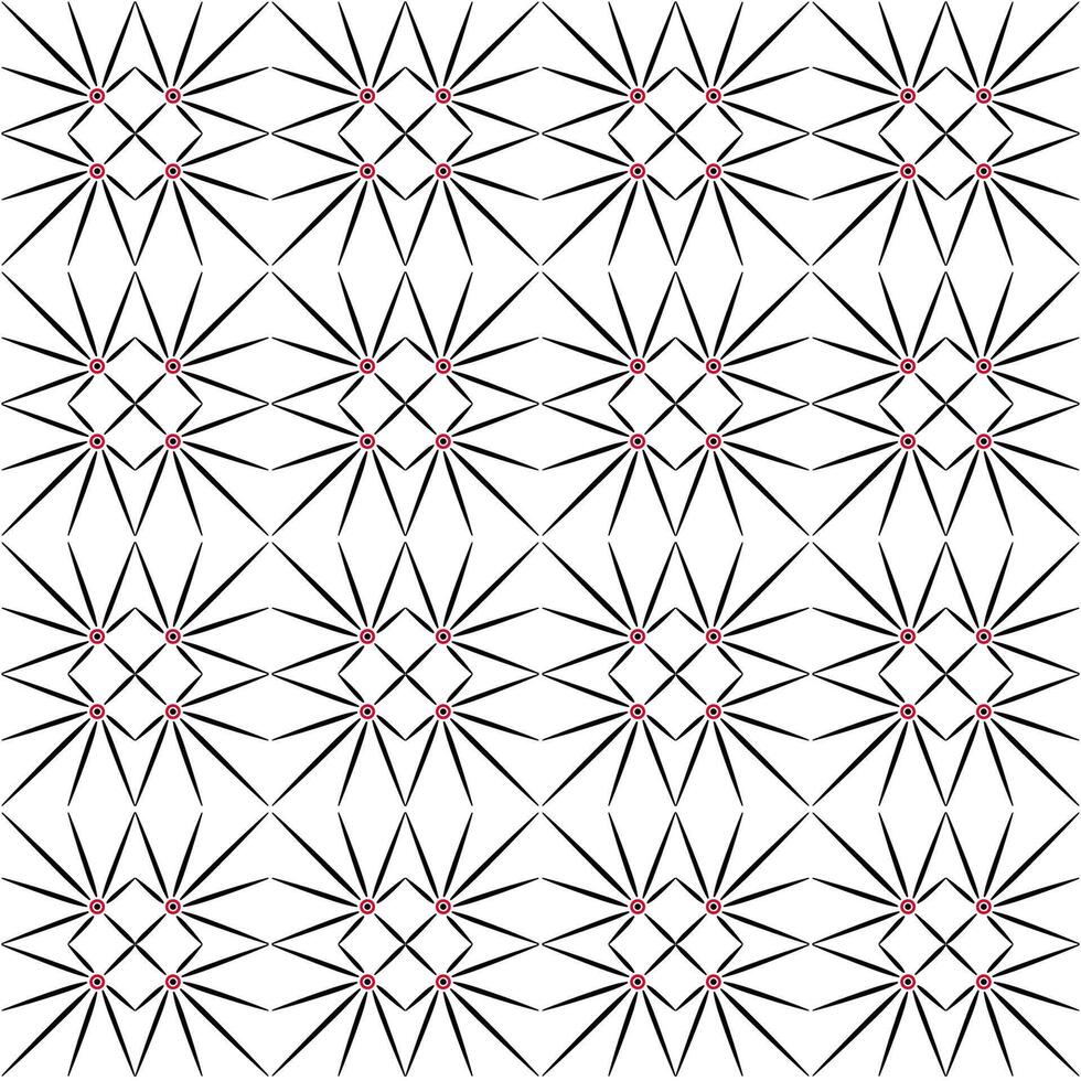 Geometric fantasy seamless pattern. Decorative square ornament coloring page. Minimalist black red pattern on white background. Mosaic square tile in classic style. vector