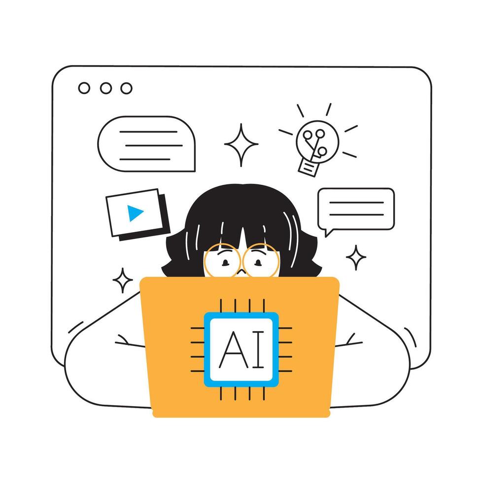 Girl Using AI Powered Laptop vector