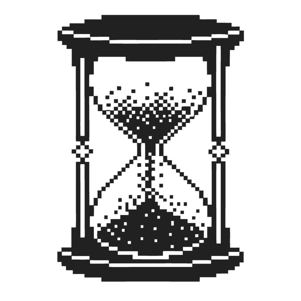 Pixel art hourglass with falling sand retro digital timer, vintage sand clock, countdown, time passing concept vector