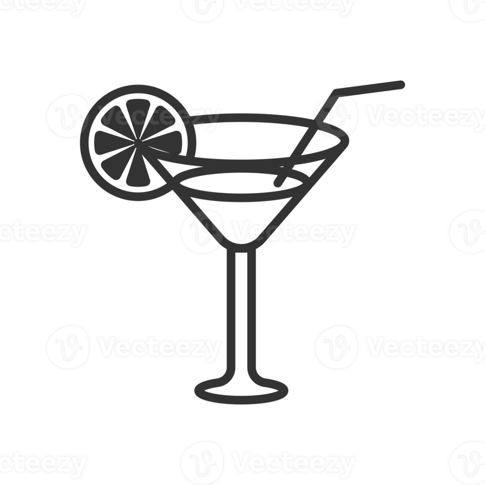 A Simple Line Art Cocktail Illustration with Orange Slice Garnish Design Element png