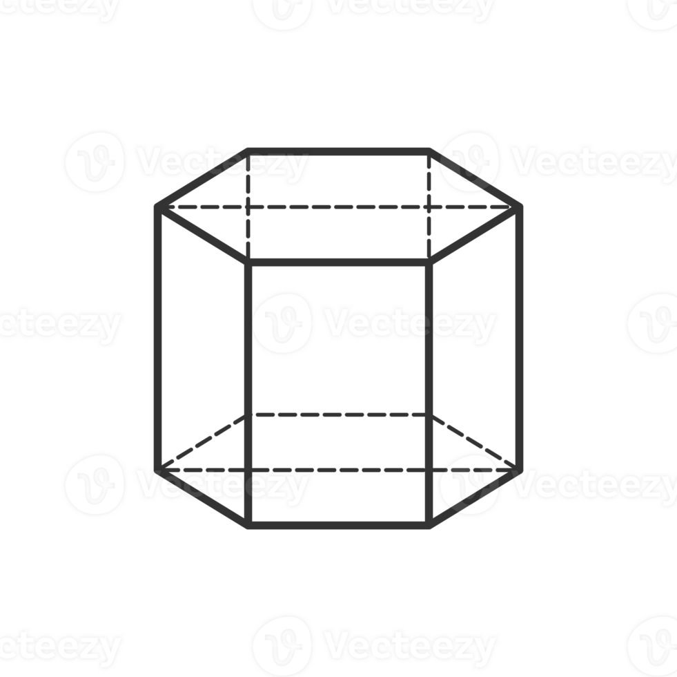 Regular hexagon prism 3D geometric shapes in dark color and transparent background png