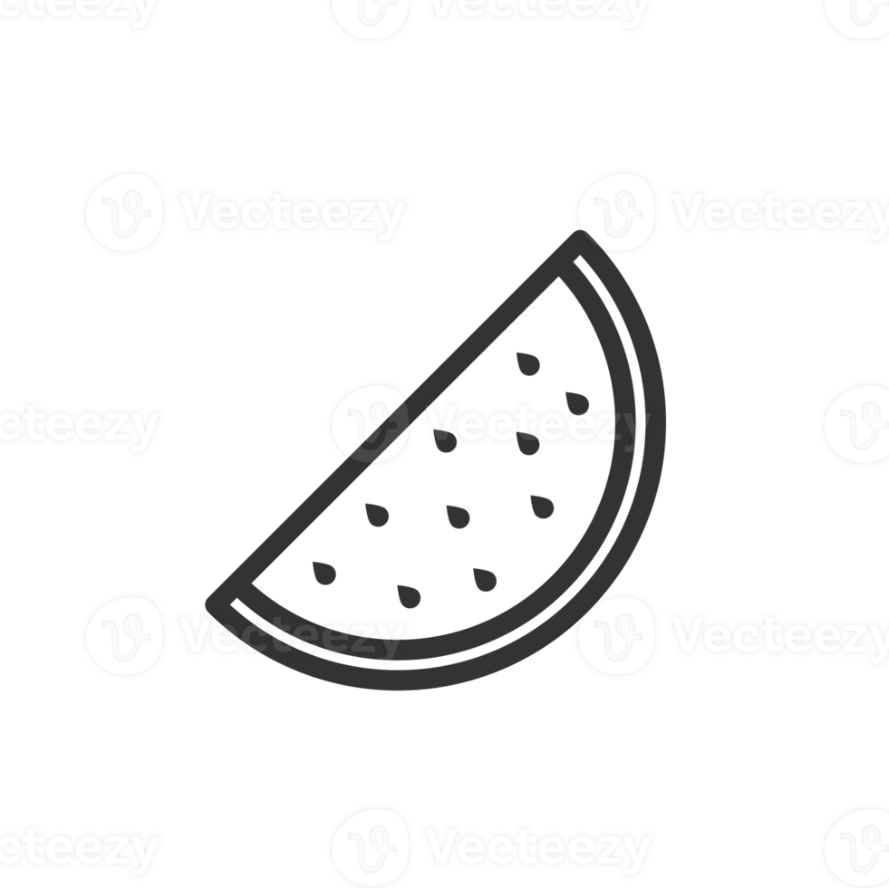 Simple Line Watermelon Slice Food Icon with Seeds on Black Background png