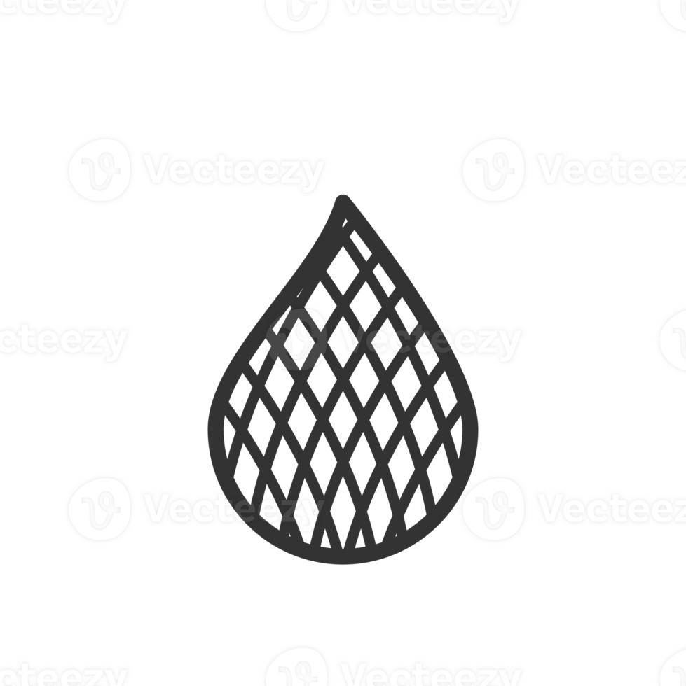 Handdrawn Outline Water Drop with Diamond Net Pattern Shape Icon png