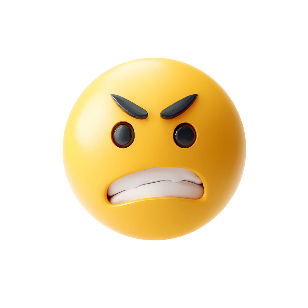 Angry Yellow Emoji with Furrowed Brows on Transparent Background yellow png