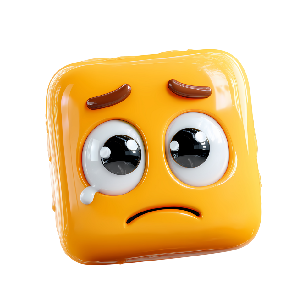 Sad Square Emoji with a Tear on Transparent Background rendered png