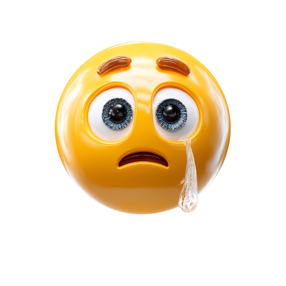 Crying Emoji with Tears Streaming Down on Transparent Background rendered png