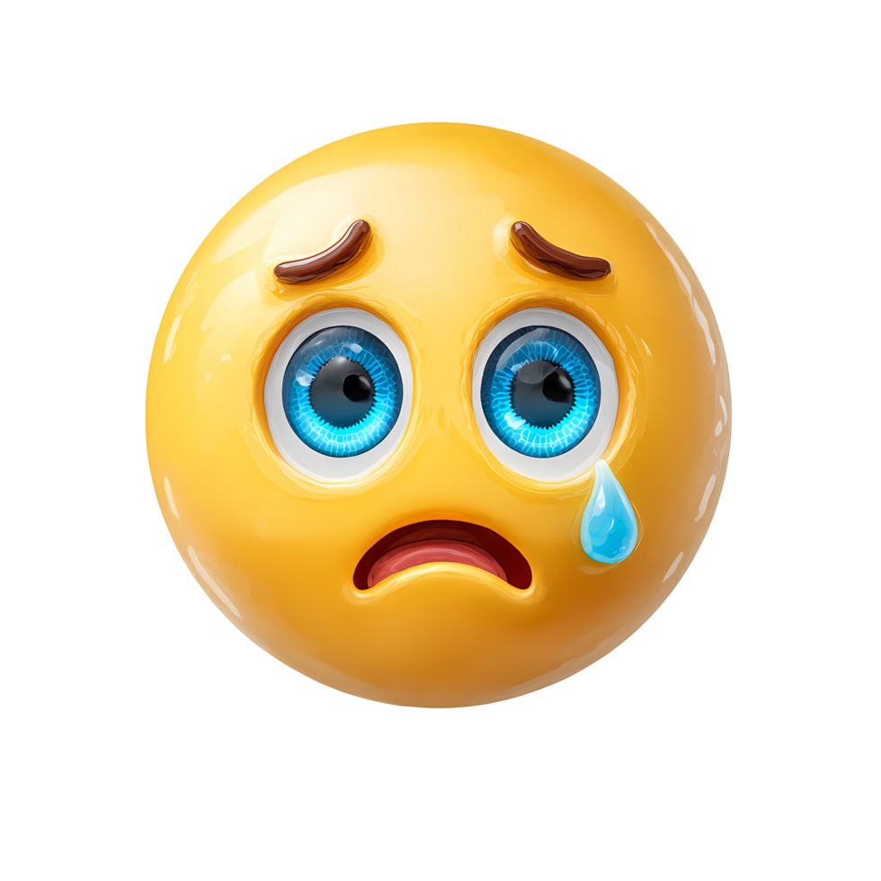 Sad Crying Emoji with a Tear on Transparent Background rendering png