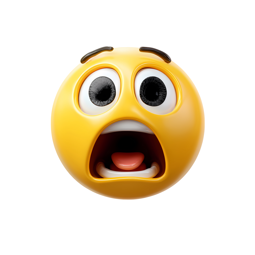 Scared Emoji Face with Open Mouth on Transparent Background yellow png