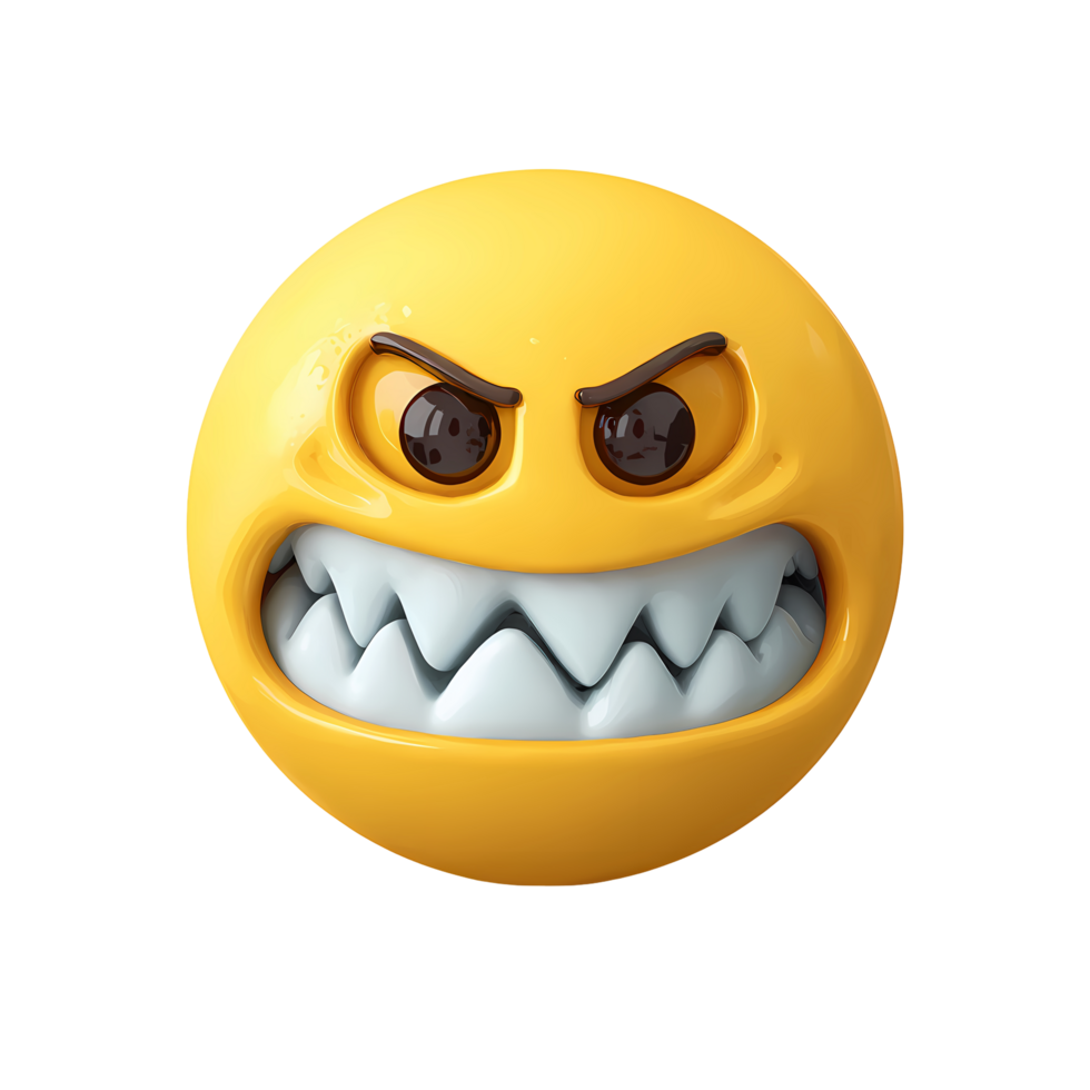 Angry Emoji with Sharp Teeth on Transparent Background rendered png