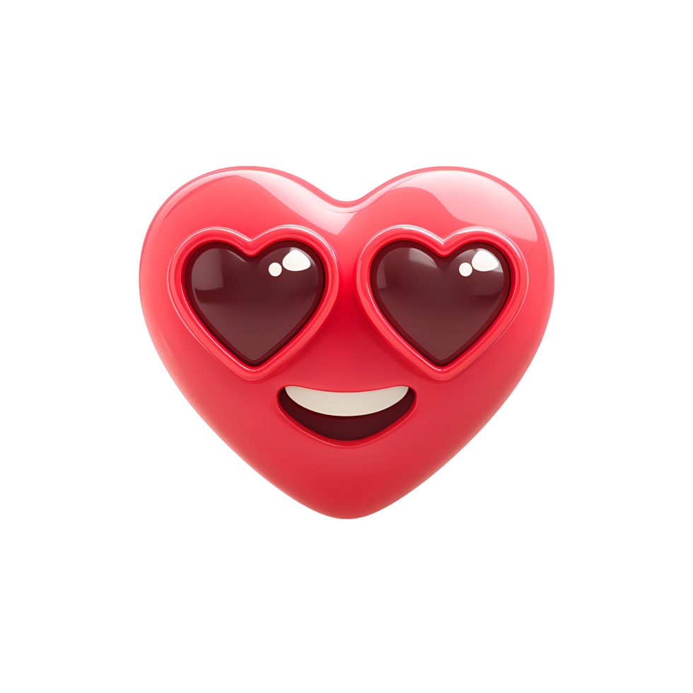 Red Heart Emoji with Heart Eyes on Transparent Background rendered png
