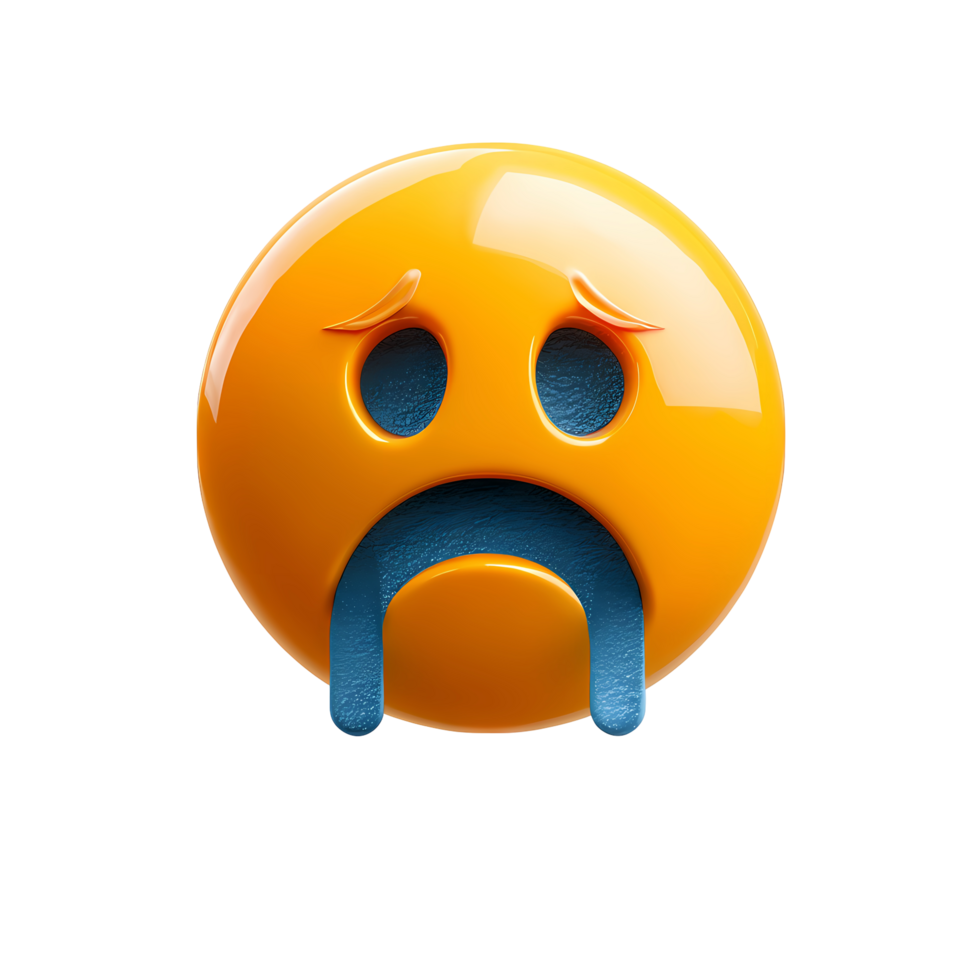 Sad Emoji with Tears 3D Render on Transparent Background rendered png