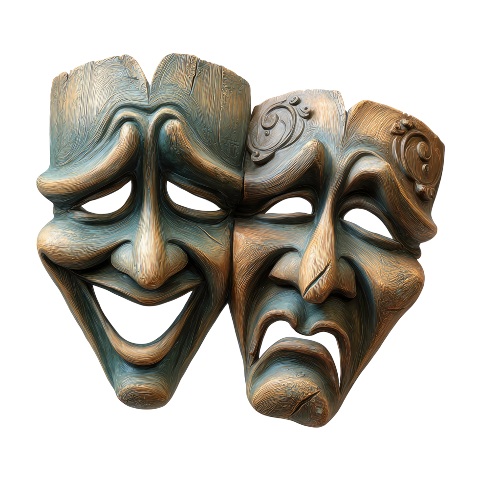 Comedy and Tragedy Masks Symbolizing Drama on Transparent Background Two png