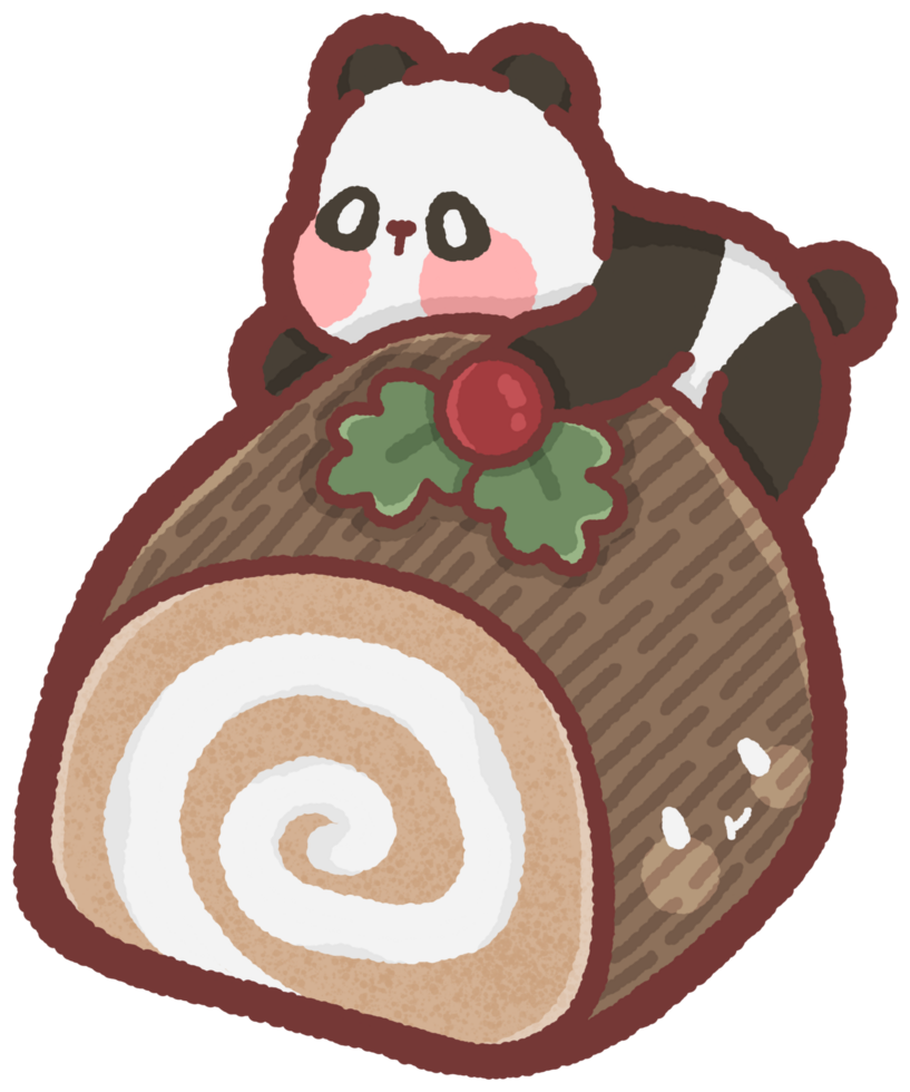 Panda on a yule log cake png