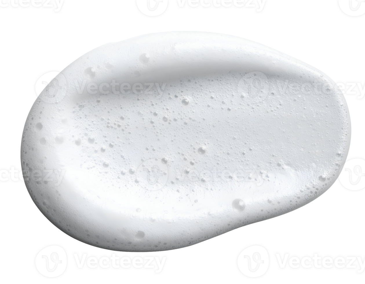 Teardrop-shaped white foamy cream texture blob with bubbles on isolated white background png