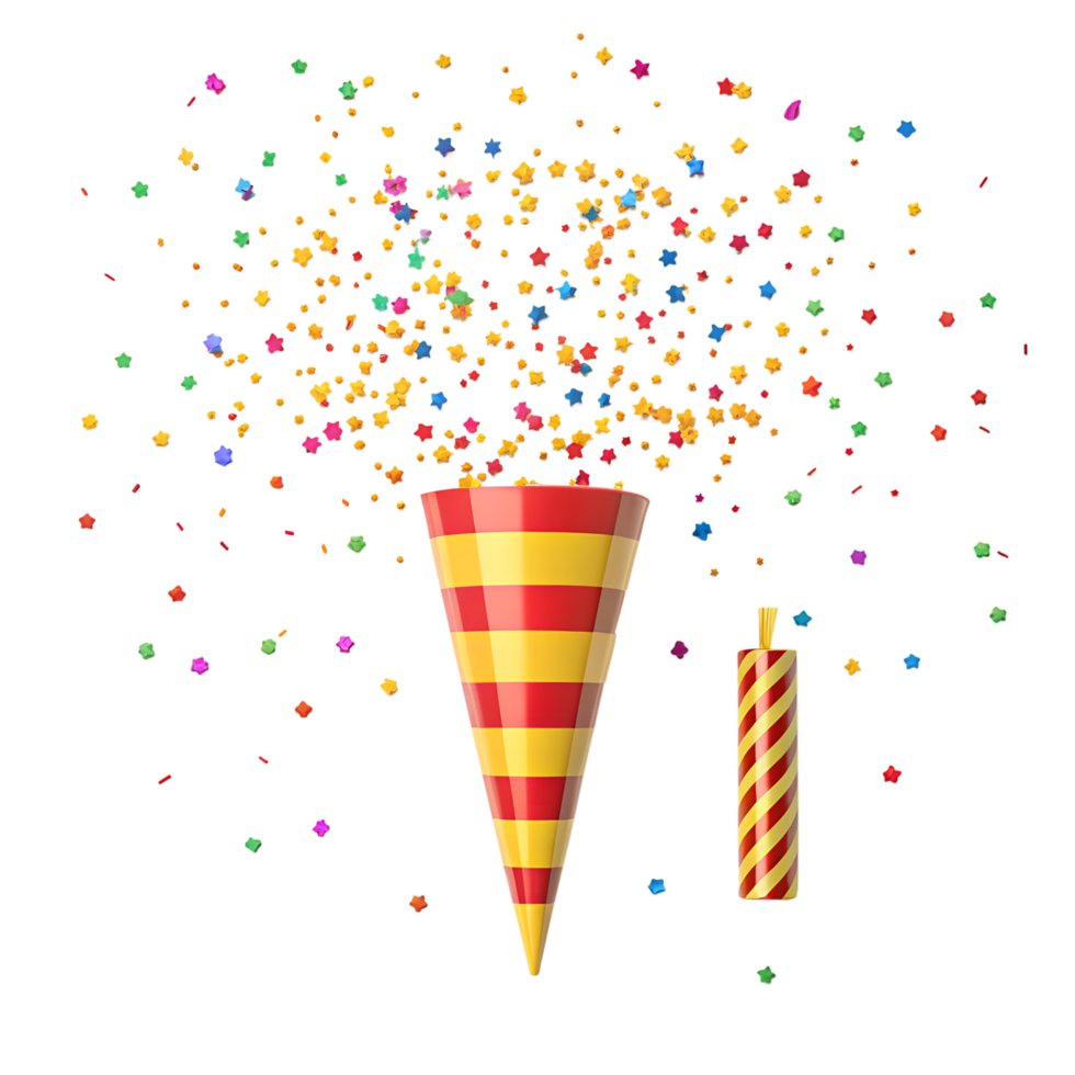 Colorful Party Popper with Stars Exploding and a Firecracker png