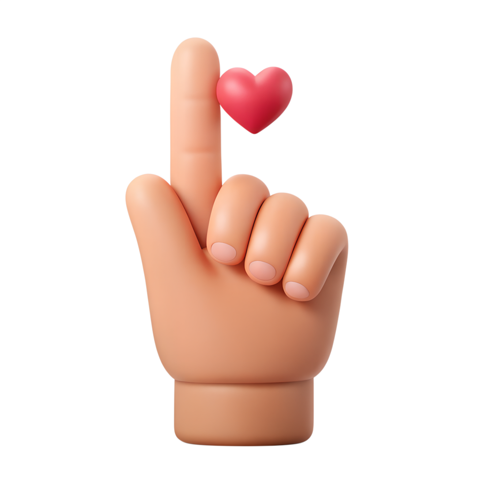 3D Render of a Cartoon Hand with a Heart on its Index Finger a Cute Gesture of Love and Affection png