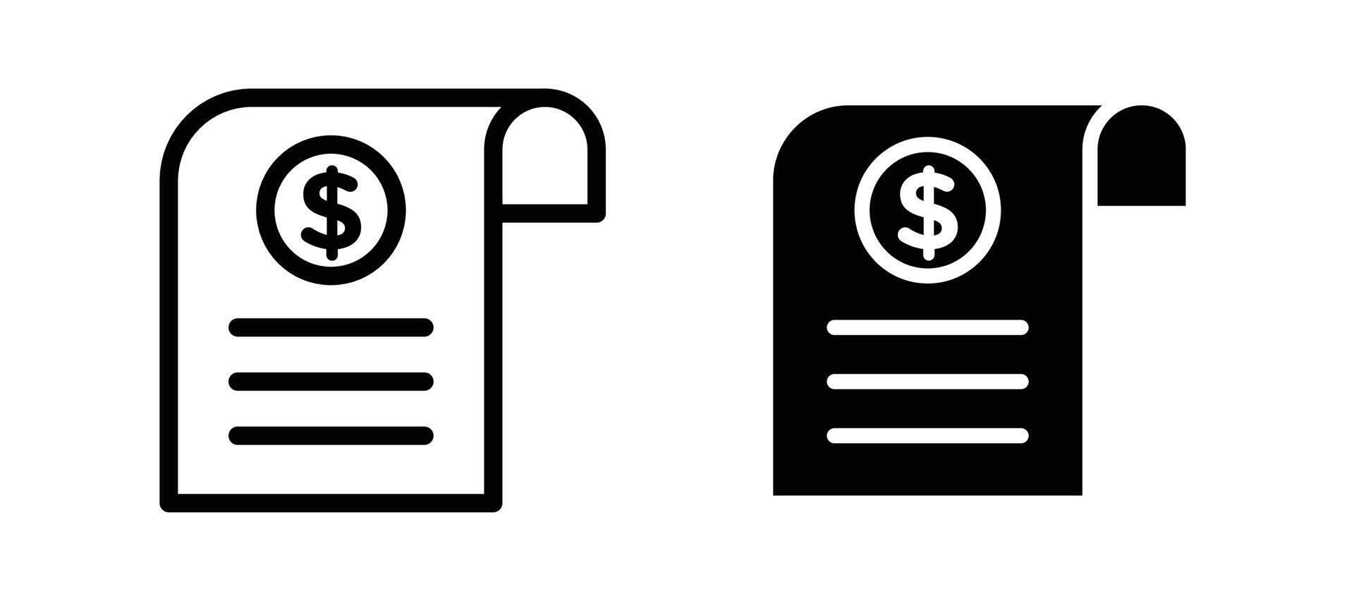 Receipt icon in black color for website or app. vector